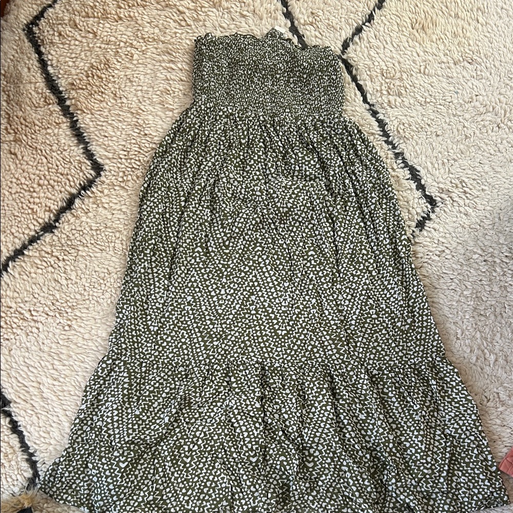 Green and White Strapless Maxi Dress